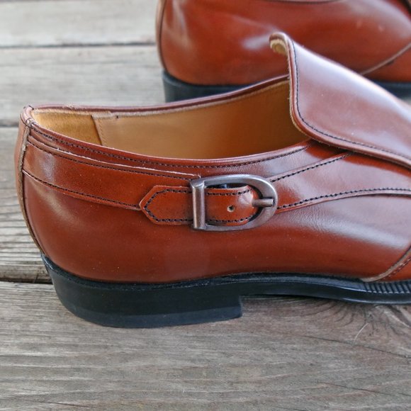 Vintage Buster Brown Boy's Leather Cognac Slide on Shoes with Buckle Size 4.5 - Picture 6 of 14